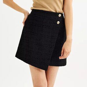 Women's Nine West Tweed Wrap Mini Skirt - Black